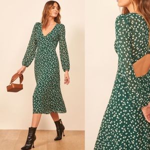 Reformation Joy Floral Open Back Long Sleeve Dress